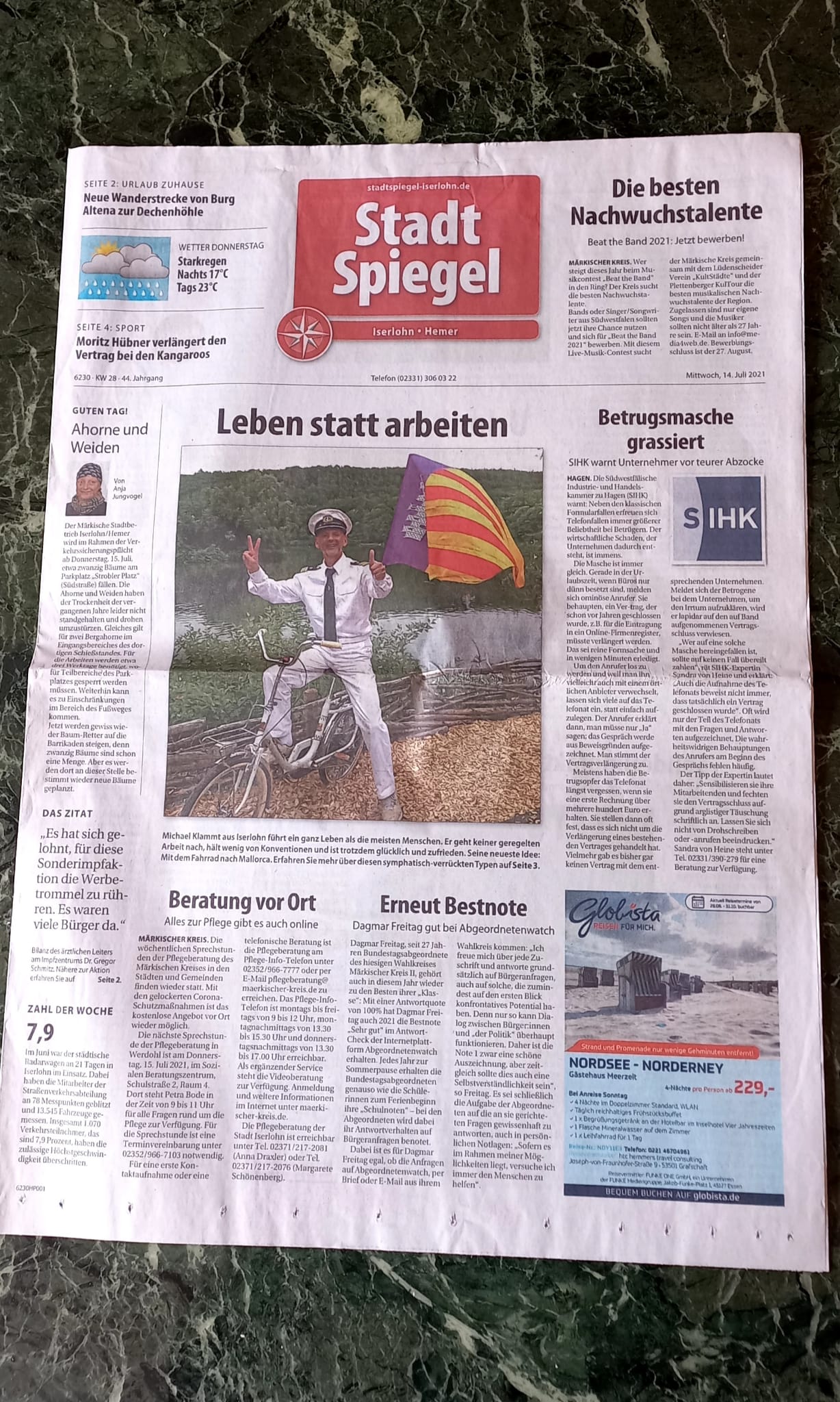 Leben statt arbeiten ( Stadtspiegel vom 14.07.21 )